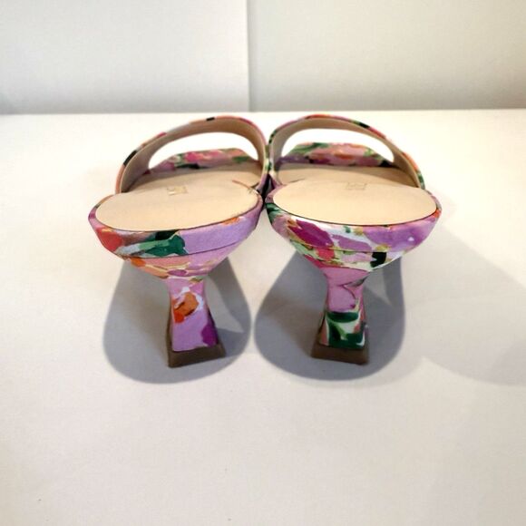 Nine West Kitten Heels Luvlie Slide Slip On Sandal Pink Floral Square Toe 9M - Picture 4 of 10